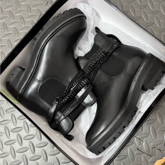 NEW Dune London Puzzel Leather Embellished Chain Ankle Boots Black - Picture 5 of 11